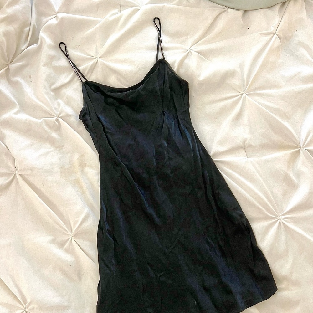Aritzia black silk dress with diamond straps